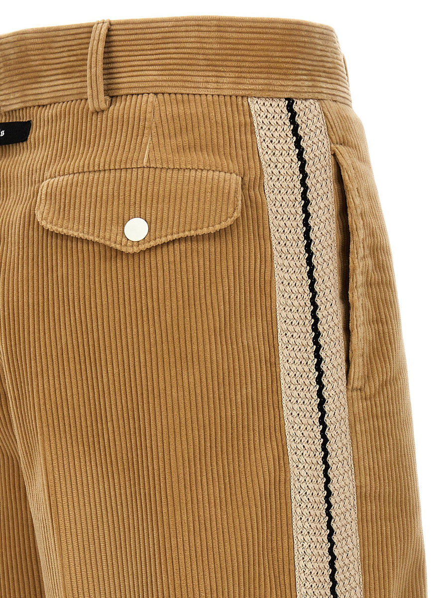 Palm Angels Corduroy Suit Tape Trousers For Men Beige Cotton With Side Stripe Streetwear Luxury