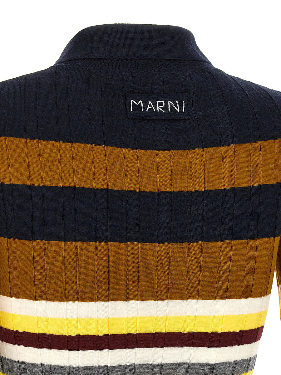 Marni Ribbed Wool Polo Shirt For Women Luxurious Stretch Virgin Wool Multicolor Striped Knit Wardrobe Essential