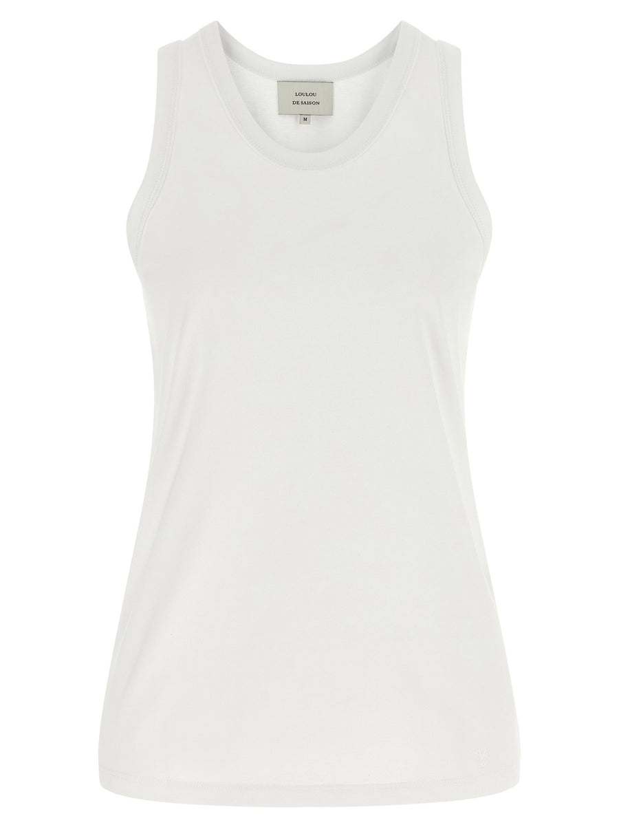 Loulou De Saison Poso Tank Top Premium Supima Cotton Luxury White Round Neck With Subtle Embroidered Logo For Women