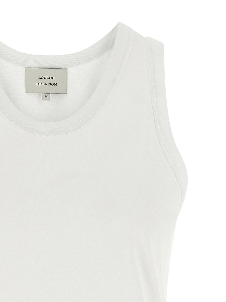 Loulou De Saison Poso Tank Top Premium Supima Cotton Luxury White Round Neck With Subtle Embroidered Logo For Women