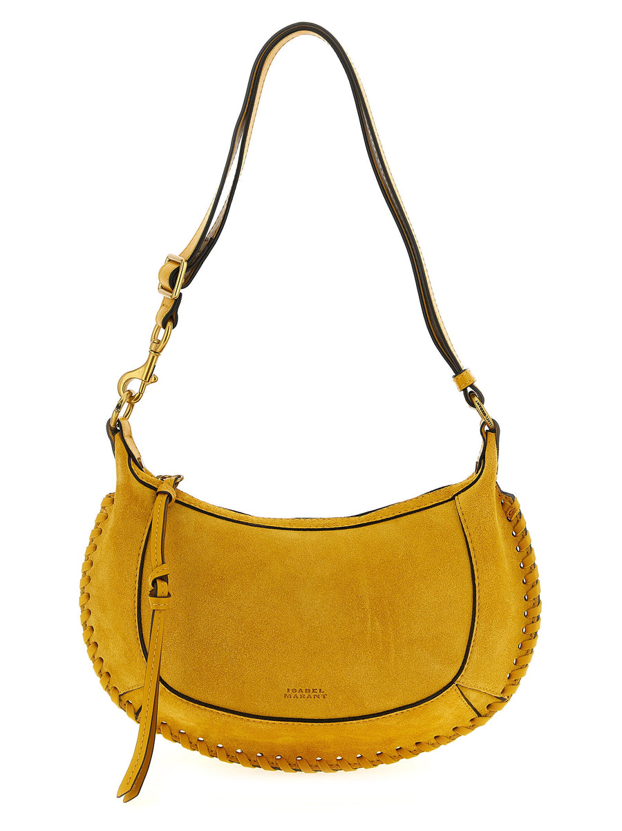 Isabel Marant Oskan Moon Suede Shoulder Bag with Woven Leather Piping Zip Closure Adjustable Removable Strap for Women