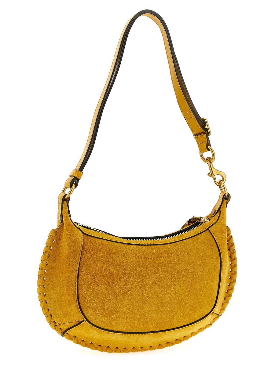 Isabel Marant Oskan Moon Suede Shoulder Bag with Woven Leather Piping Zip Closure Adjustable Removable Strap for Women