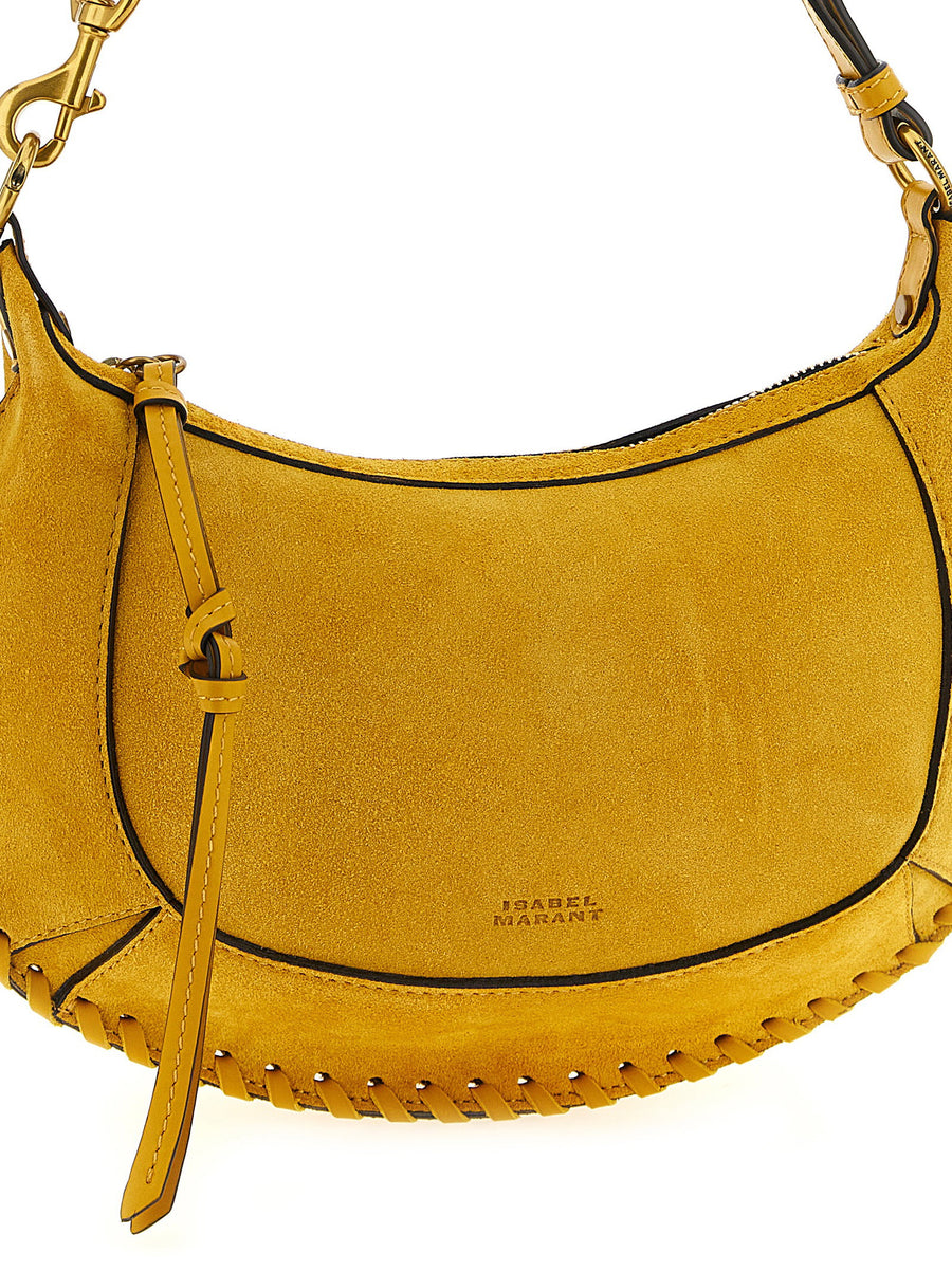 Isabel Marant Oskan Moon Suede Shoulder Bag with Woven Leather Piping Zip Closure Adjustable Removable Strap for Women