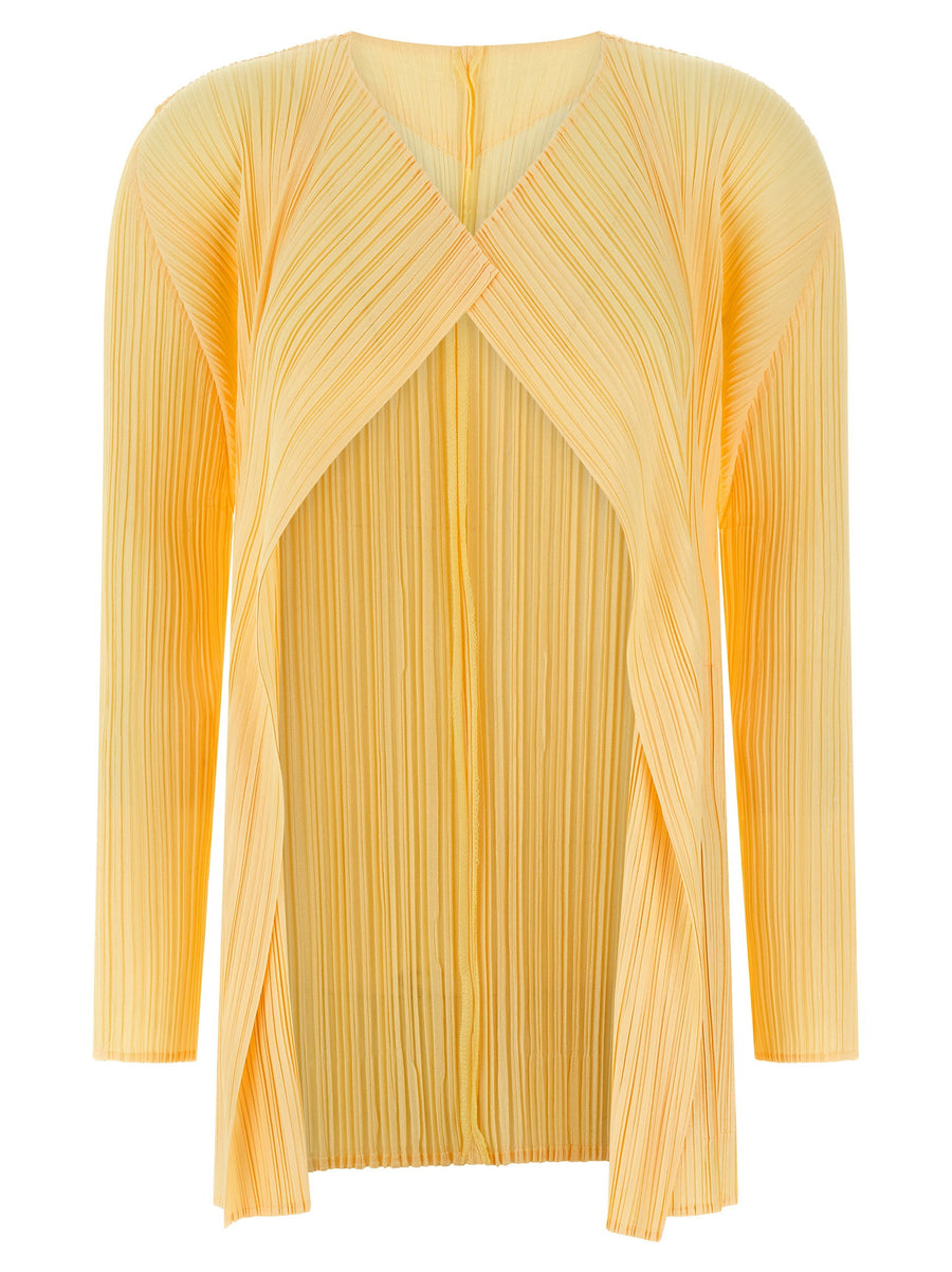 Pleats Please Issey Miyake Cardigan For Women Sculptural Yellow Pleated Layering 100 Percent Polyester