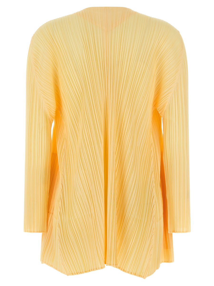 Pleats Please Issey Miyake Cardigan For Women Sculptural Yellow Pleated Layering 100 Percent Polyester