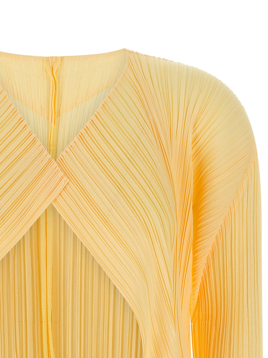 Pleats Please Issey Miyake Cardigan For Women Sculptural Yellow Pleated Layering 100 Percent Polyester