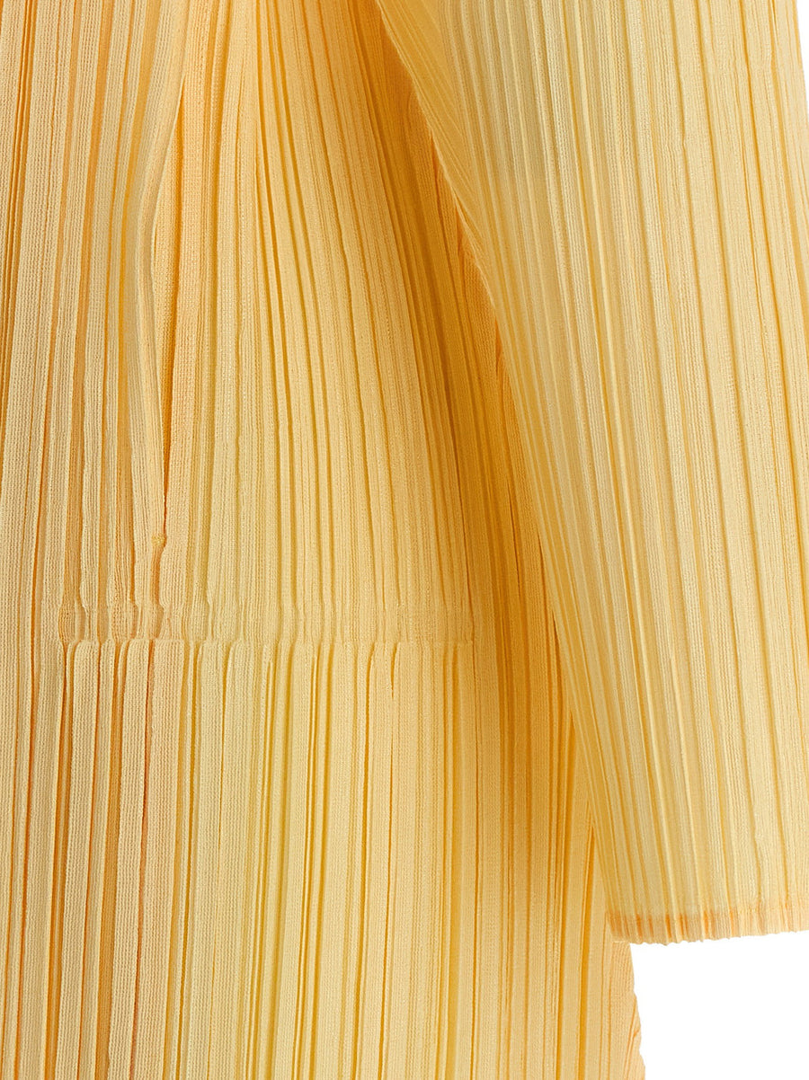 Pleats Please Issey Miyake Cardigan For Women Sculptural Yellow Pleated Layering 100 Percent Polyester