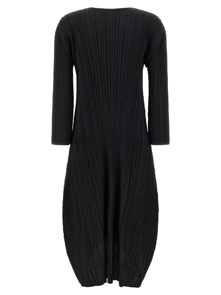 Pleats Please Issey Miyake Black Pleated Midi Dress For Women With Architectural Detail Luxury