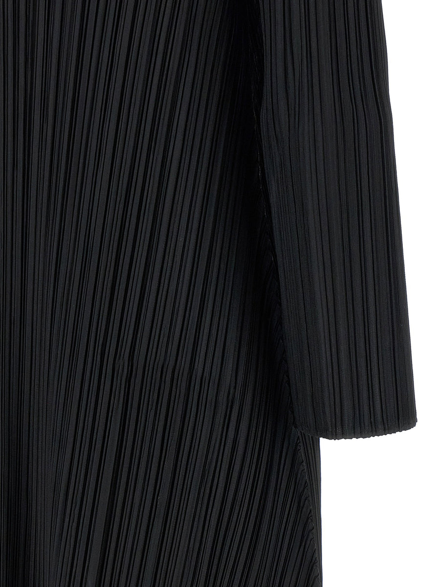 Pleats Please Issey Miyake Black Pleated Midi Dress For Women With Architectural Detail Luxury