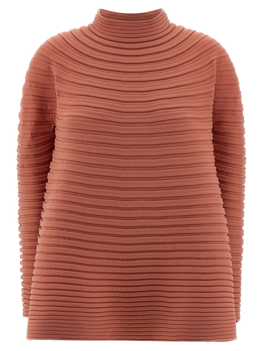 Pleats Please Issey Miyake Bounce Knit Top For Women With Architectural Shape And Stretch Rib