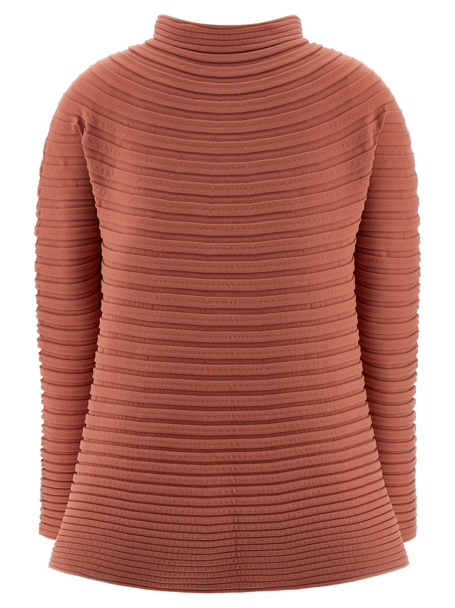 Pleats Please Issey Miyake Bounce Knit Top For Women With Architectural Shape And Stretch Rib