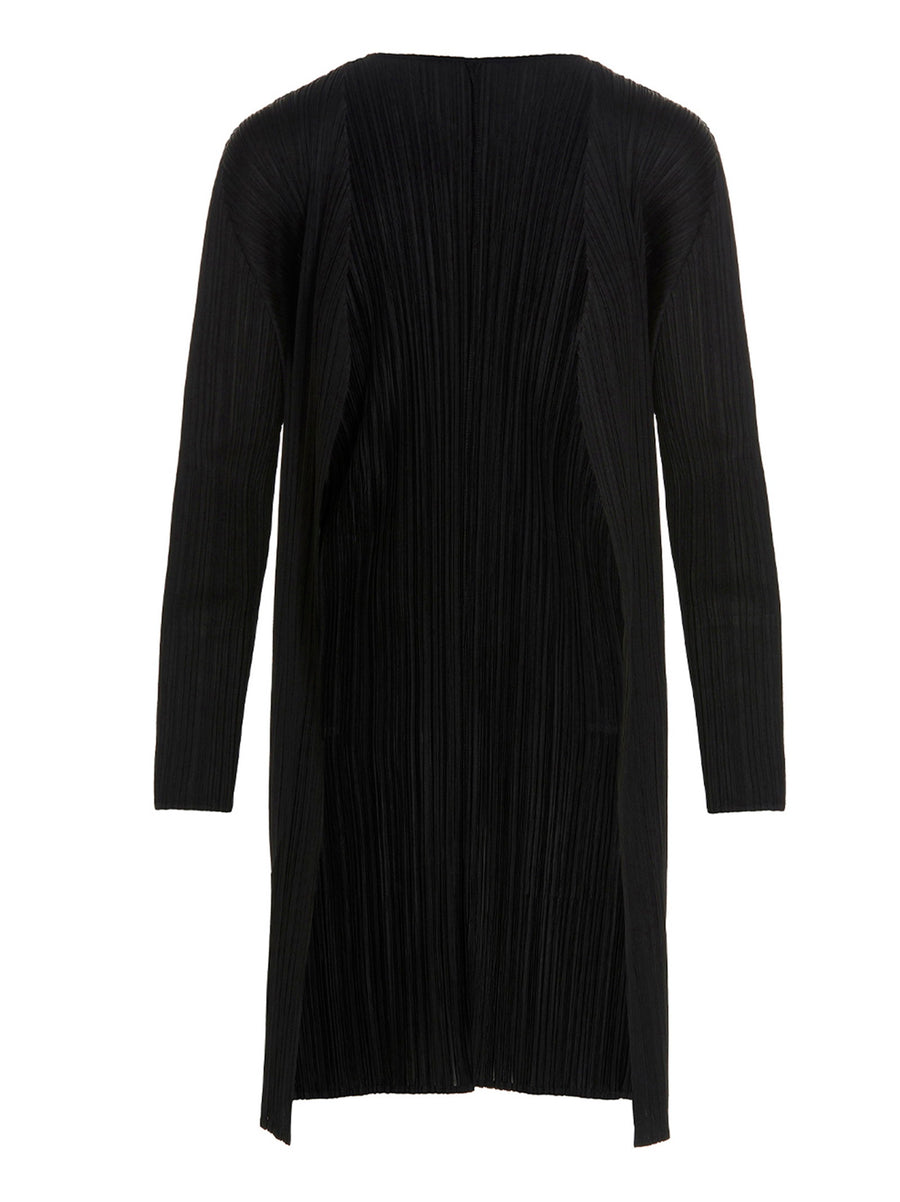 Pleats Please Issey Miyake Cardigan For Women With Architectural Pleated Texture Open Front Black Polyester