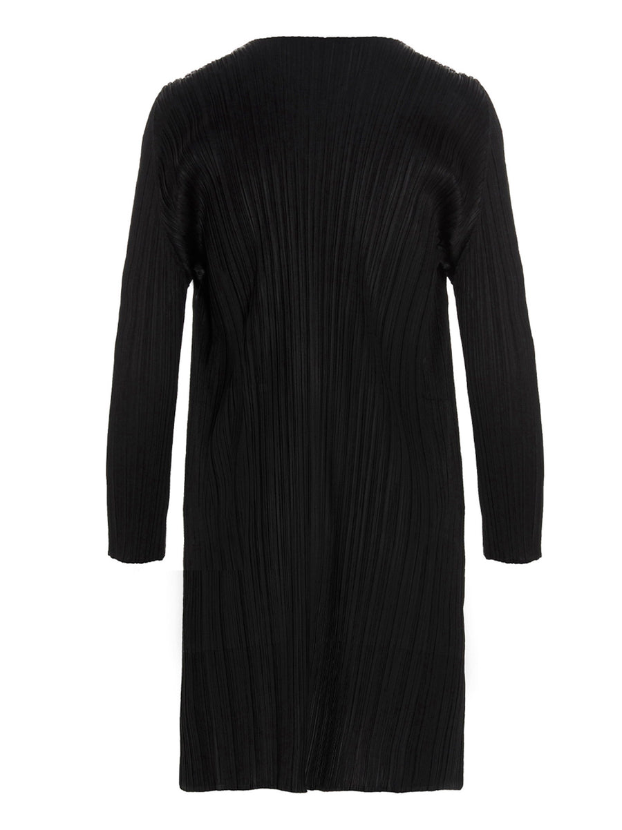 Pleats Please Issey Miyake Cardigan For Women With Architectural Pleated Texture Open Front Black Polyester
