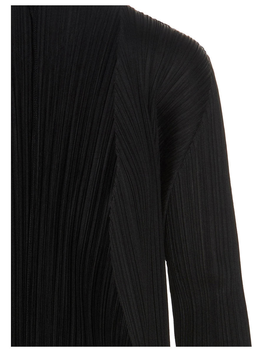 Pleats Please Issey Miyake Cardigan For Women With Architectural Pleated Texture Open Front Black Polyester