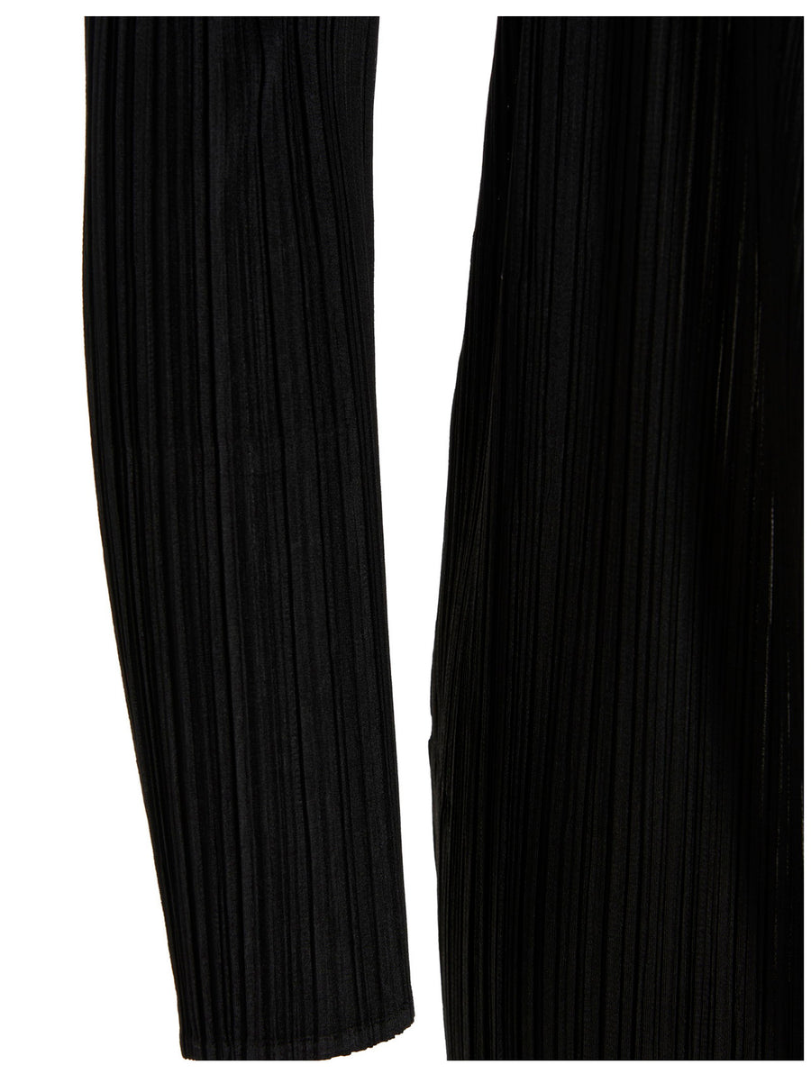 Pleats Please Issey Miyake Cardigan For Women With Architectural Pleated Texture Open Front Black Polyester