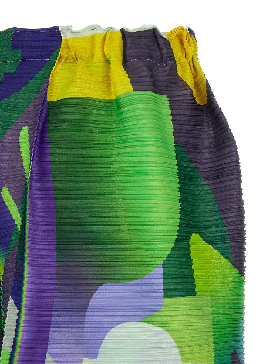 Issey Miyake Pleats Please Playground Pants Women Multicolor Cropped Pleated Trousers With Bold Graphic Print