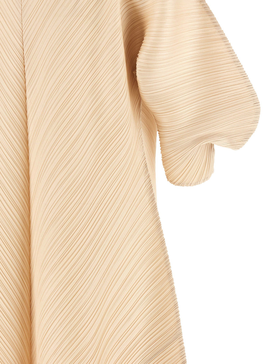 Pleats Please Issey Miyake Beige Midi Dress Sculptural Sleeve