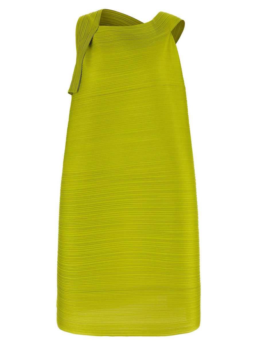 Pleats Please Issey Miyake Bouncy Basket Green Polyester Midi Dress