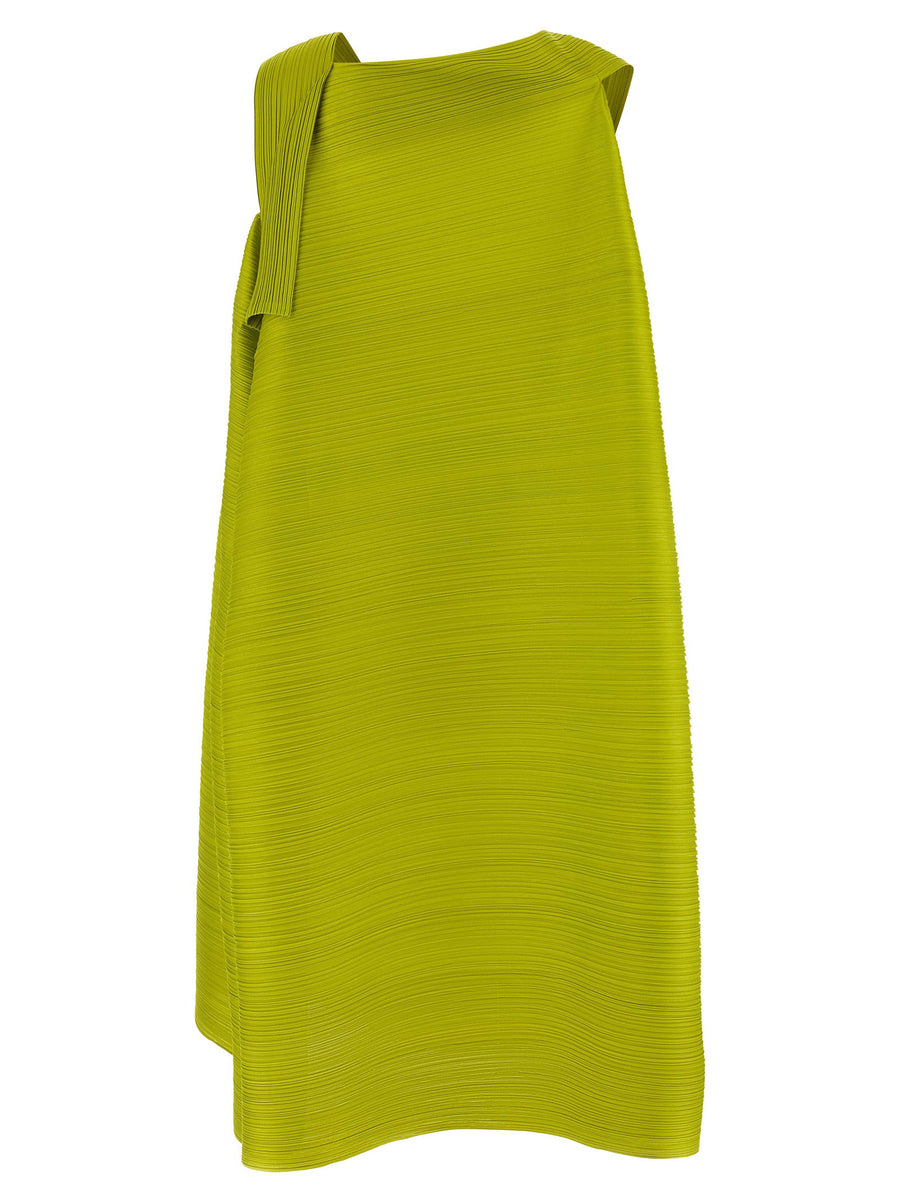 Pleats Please Issey Miyake Bouncy Basket Green Polyester Midi Dress