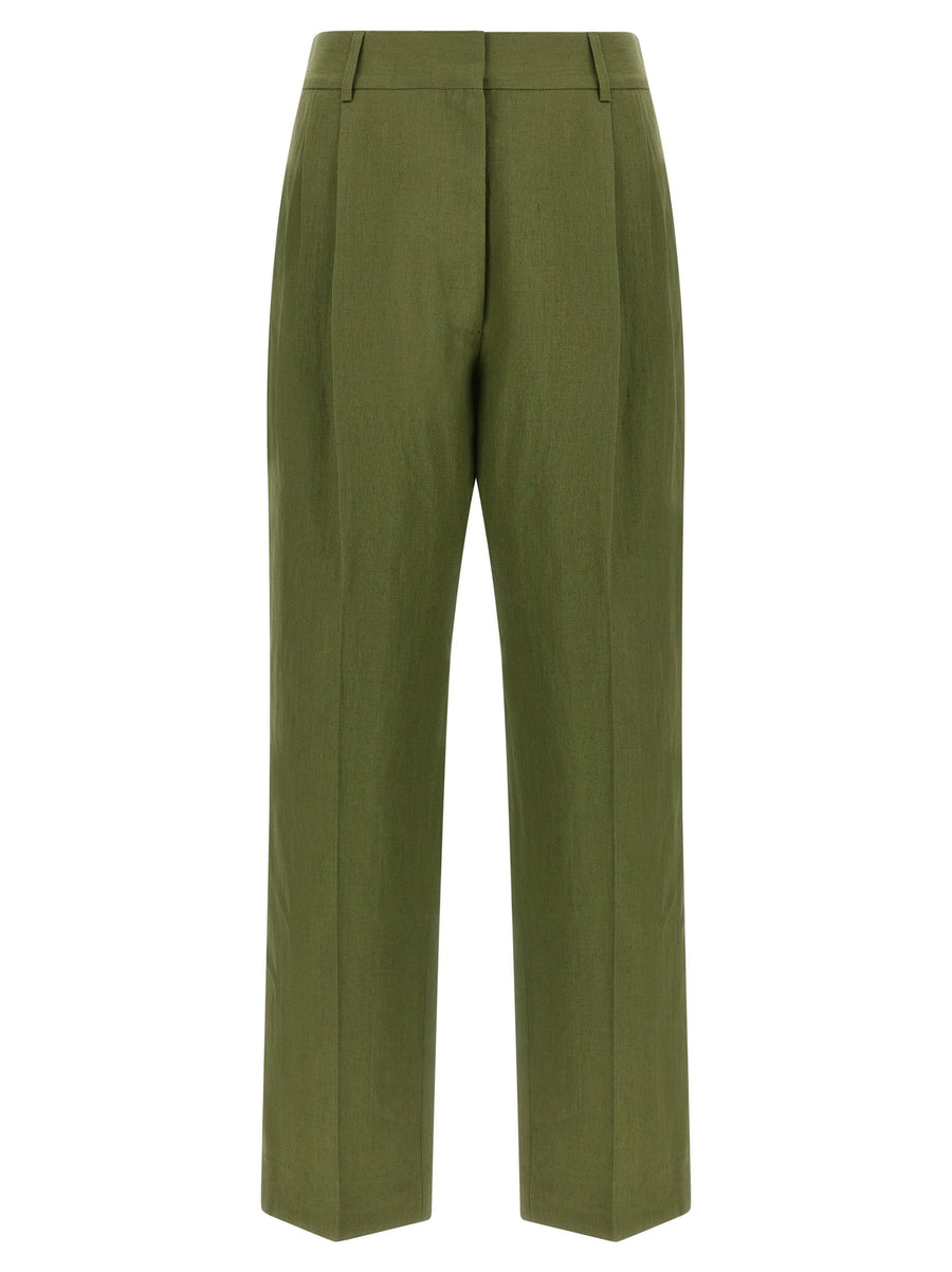 Blazé Milano Green Linen Trousers High Waist Straight Leg For Women Elegant Spring Summer