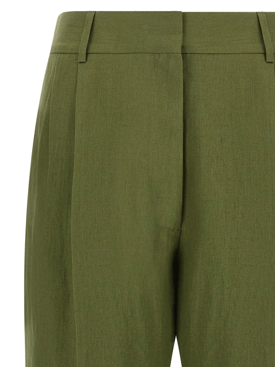 Blazé Milano Green Linen Trousers High Waist Straight Leg For Women Elegant Spring Summer