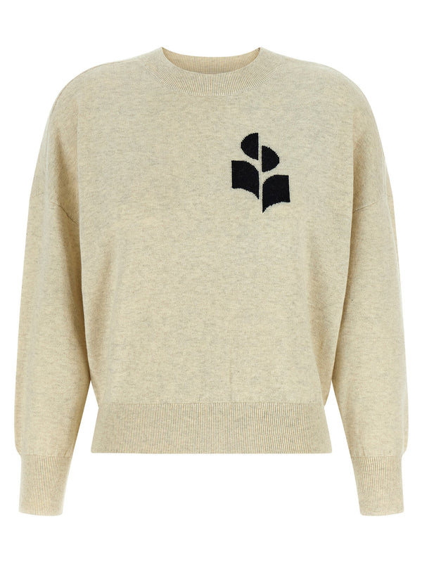 Marant Etoile Marisans Sweater For Women Gray Cotton Wool Knit Front Logo Intarsia Relaxed Silhouette For Layering