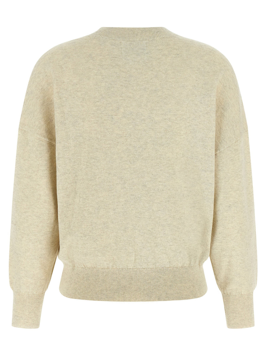 Marant Etoile Marisans Sweater For Women Gray Cotton Wool Knit Front Logo Intarsia Relaxed Silhouette For Layering