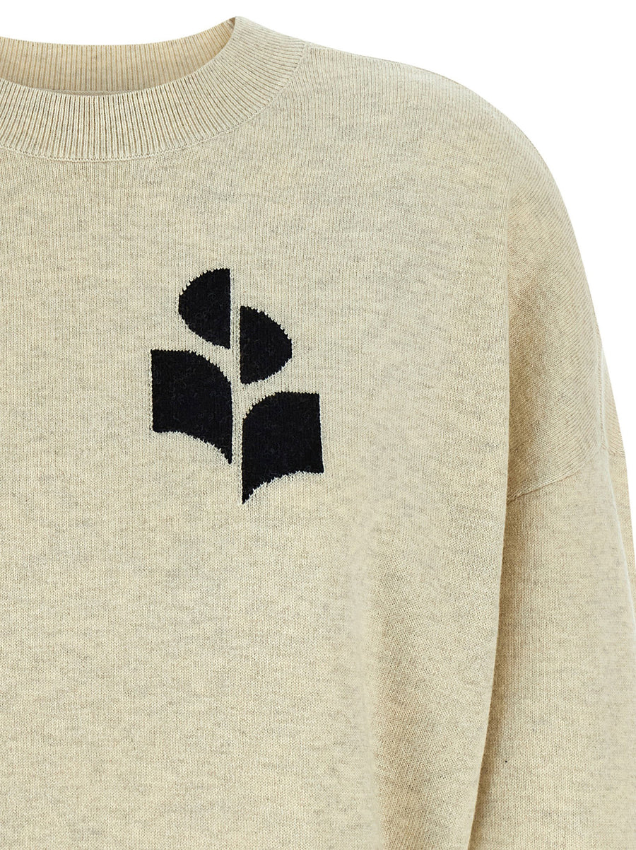 Marant Etoile Marisans Sweater For Women Gray Cotton Wool Knit Front Logo Intarsia Relaxed Silhouette For Layering
