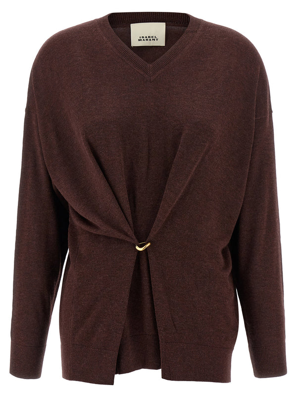 Isabel Marant Chiraz Sweater For Women With Removable Metal Brooch Relaxed V Neck Knit