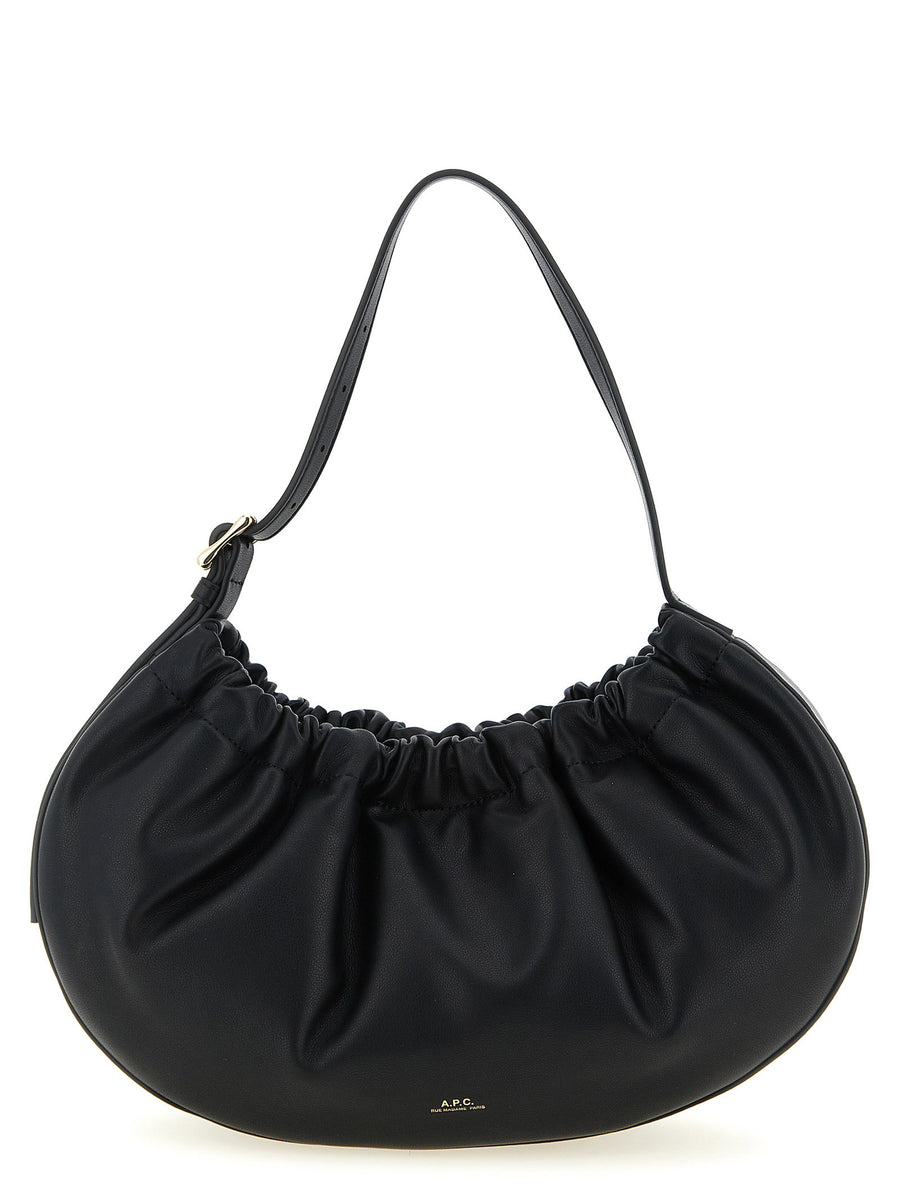 A.P.C Ninon Hoop Shoulder Bag for Women with Black Leather Everyday Luxury Adjustable Strap Embossed Logo