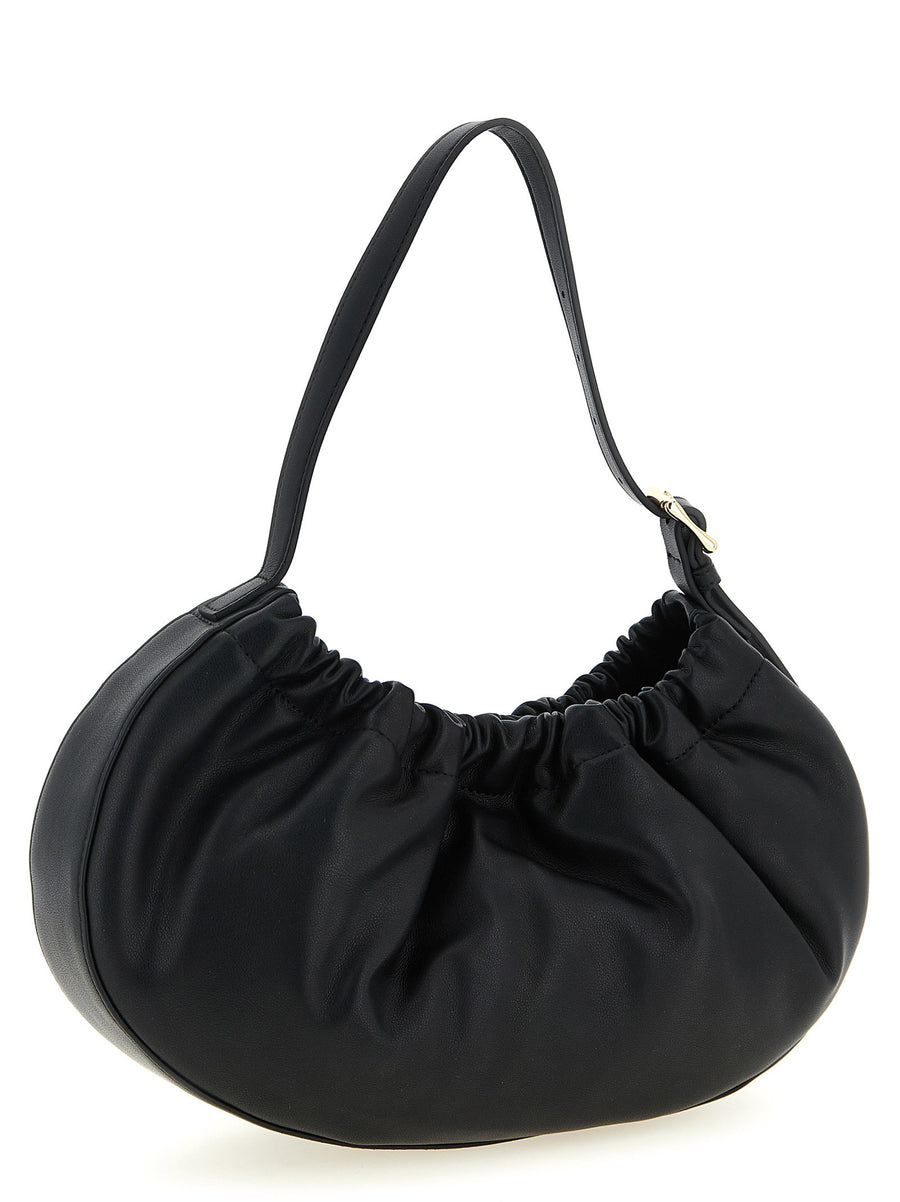 A.P.C Ninon Hoop Shoulder Bag for Women with Black Leather Everyday Luxury Adjustable Strap Embossed Logo