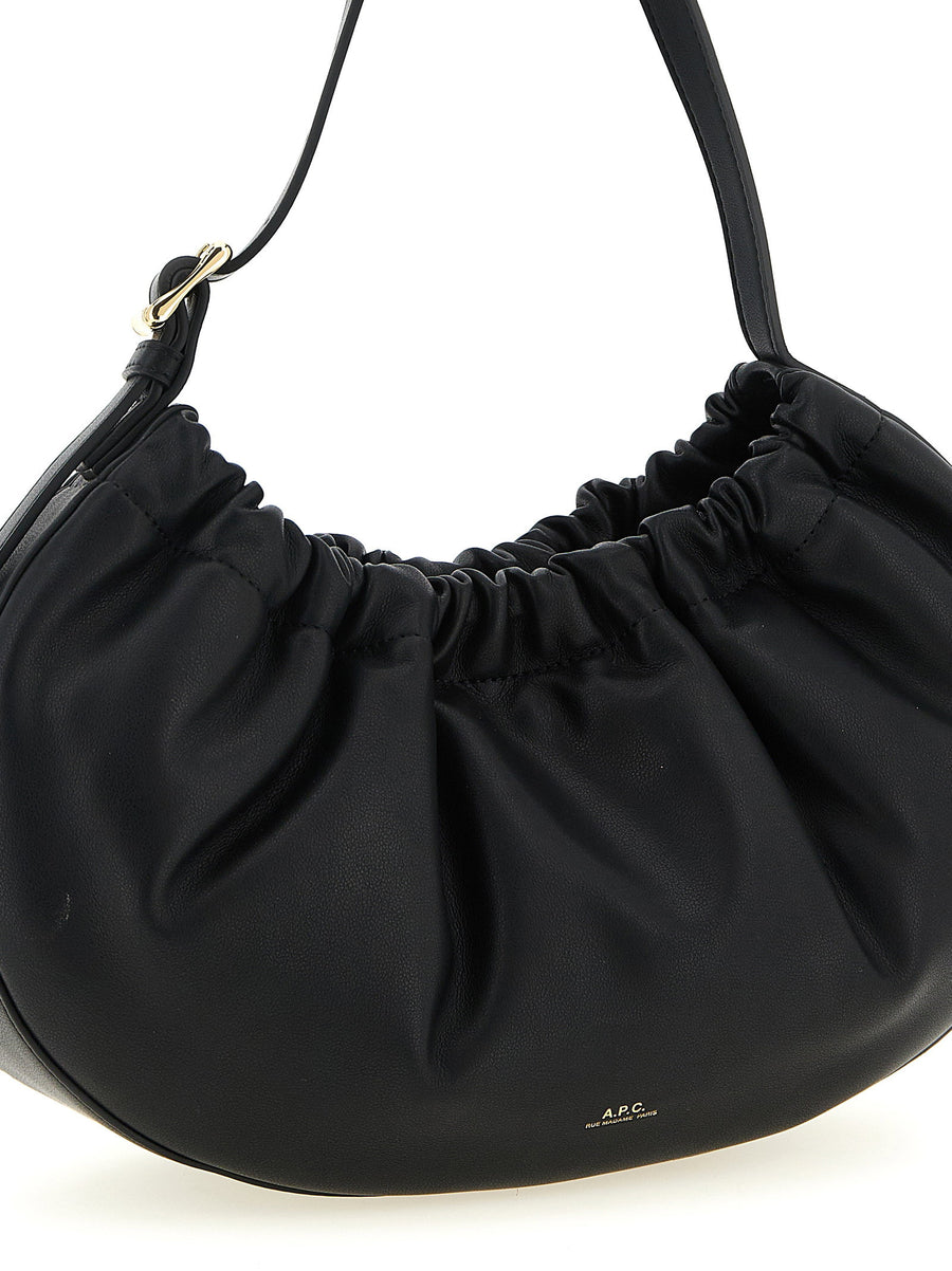 A.P.C Ninon Hoop Shoulder Bag for Women with Black Leather Everyday Luxury Adjustable Strap Embossed Logo