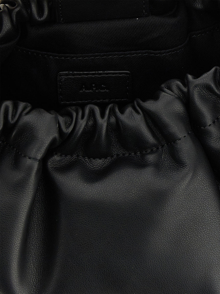 A.P.C Ninon Hoop Shoulder Bag for Women with Black Leather Everyday Luxury Adjustable Strap Embossed Logo