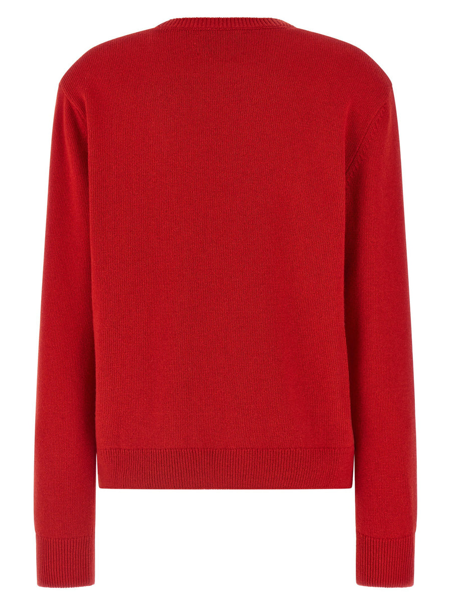 MC2 Saint Barth New Queen Sweater Red Luxe Wool Cashmere Blend With Jacquard Inscription And Logo Embroidery For Women