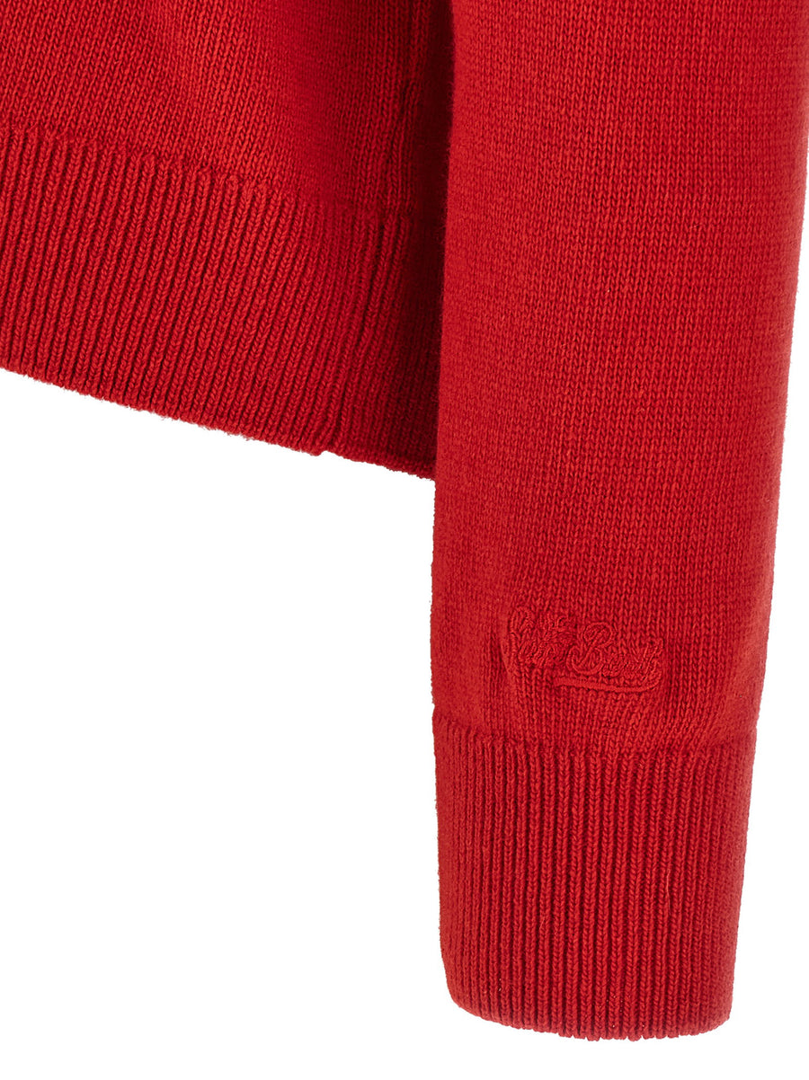 MC2 Saint Barth New Queen Sweater Red Luxe Wool Cashmere Blend With Jacquard Inscription And Logo Embroidery For Women