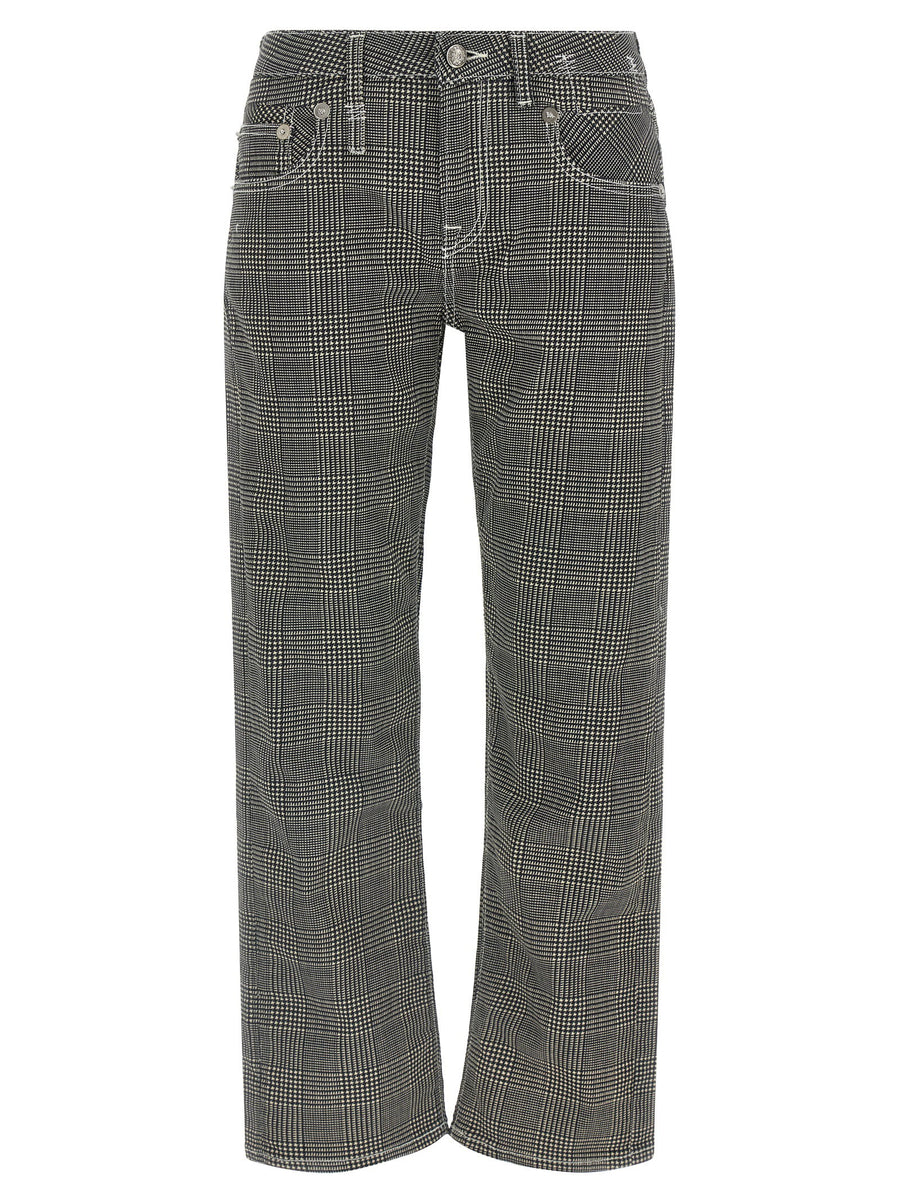 R13 Womens Prince Of Wales Cropped Straight Pants With Stretch Cotton Luxury Tailored Fit