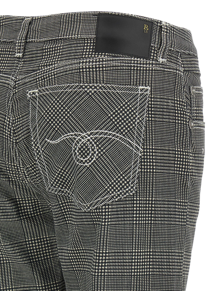 R13 Womens Prince Of Wales Cropped Straight Pants With Stretch Cotton Luxury Tailored Fit