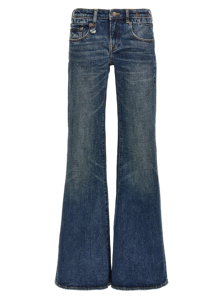 R13 Overflow Boy Flare Jeans For Women In Blue Delave Wash 100% Cotton Denim With Retro Flair