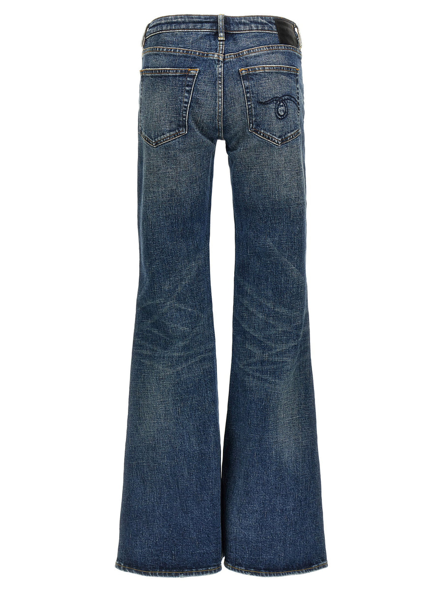 R13 Overflow Boy Flare Jeans For Women In Blue Delave Wash 100% Cotton Denim With Retro Flair