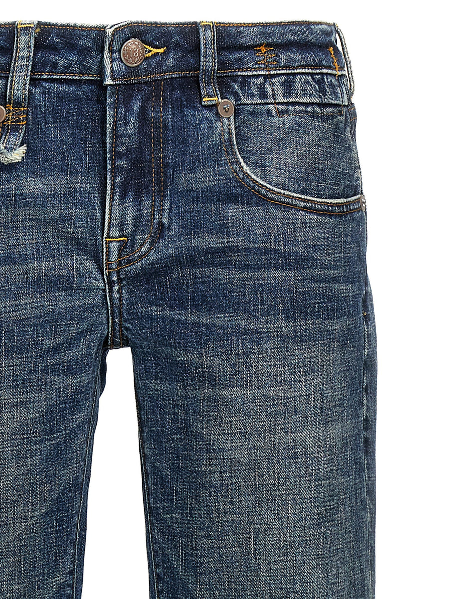 R13 Overflow Boy Flare Jeans For Women In Blue Delave Wash 100% Cotton Denim With Retro Flair