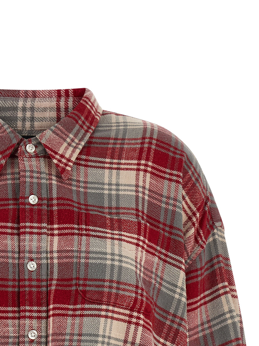 R13 Red Check Print Cropped Cotton Shirt With Fringed Hem