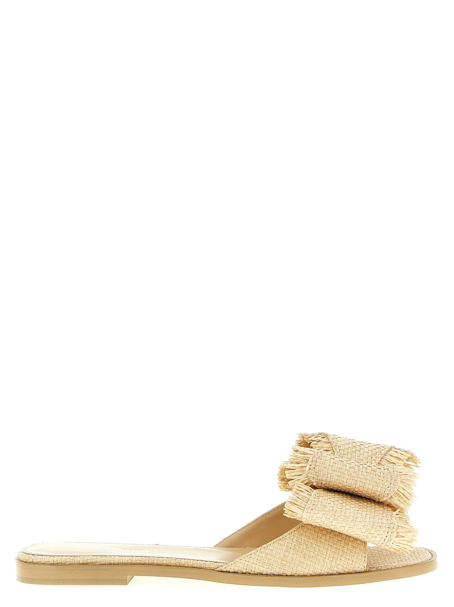 Mach And Mach Le Cadeau Sandals Beige Raffia Luxury Bow Front Sundress Ready For EU Women