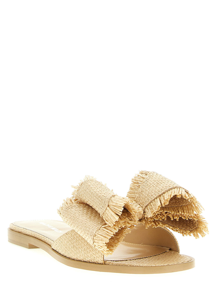 Mach And Mach Le Cadeau Sandals Beige Raffia Luxury Bow Front Sundress Ready For EU Women