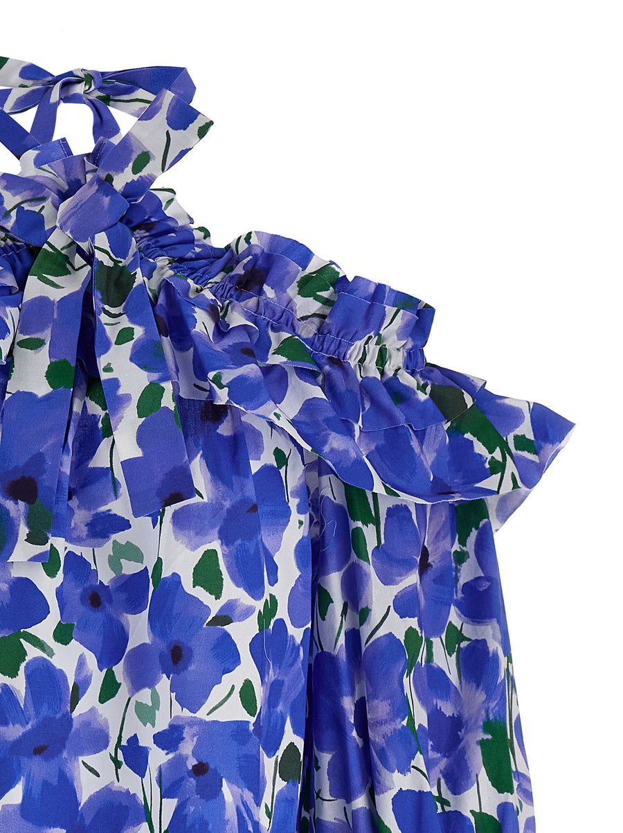 Carolina Herrera Floral Top for Women Off Shoulder Tie Neck Stretch Cotton Luxury Top