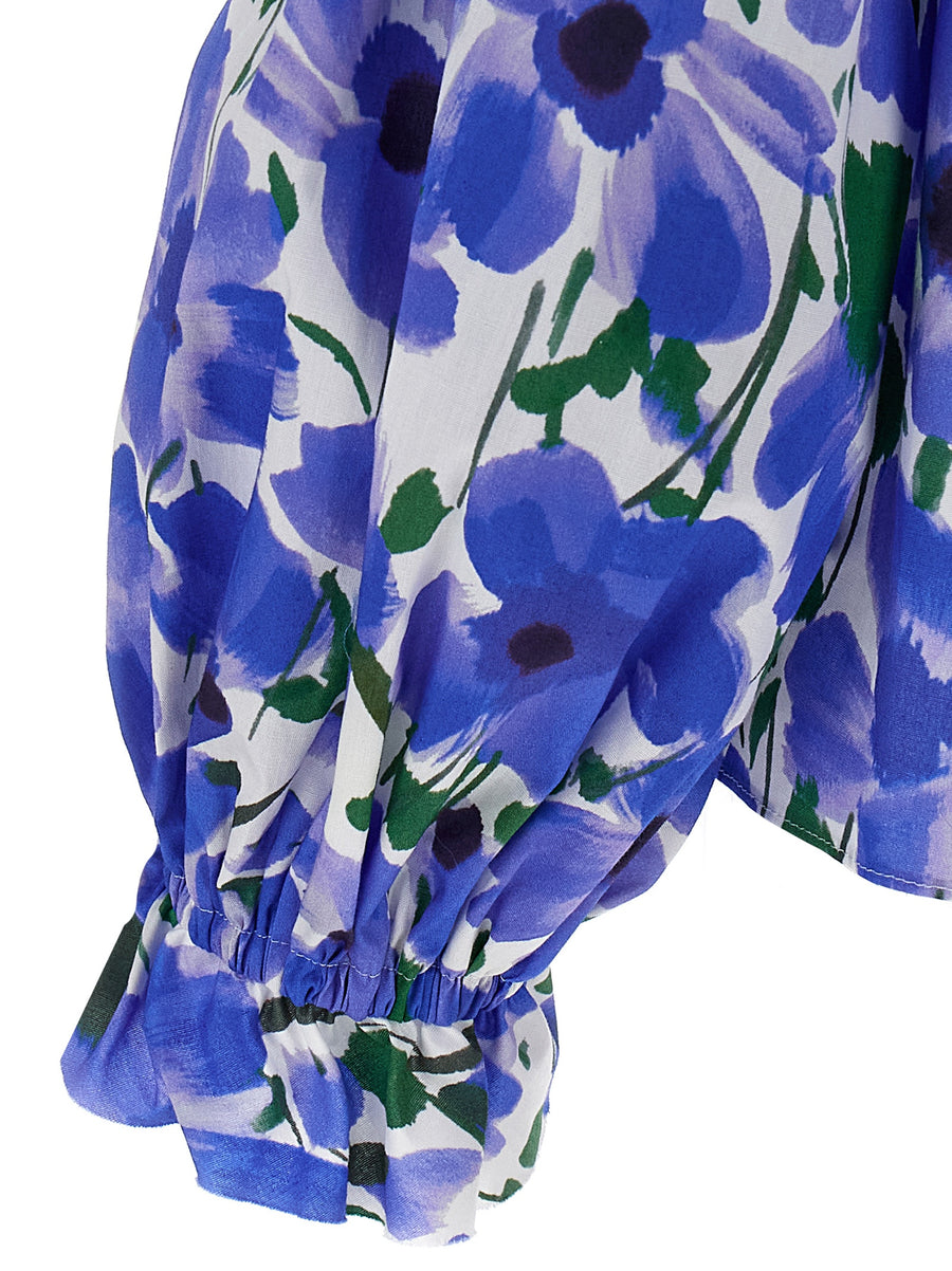 Carolina Herrera Floral Top for Women Off Shoulder Tie Neck Stretch Cotton Luxury Top