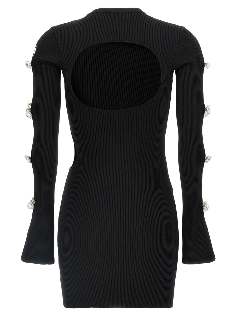 Mach And Mach Cutout Crystal Bow Dress For Women Evening Wear Black Mini With Rhinestones