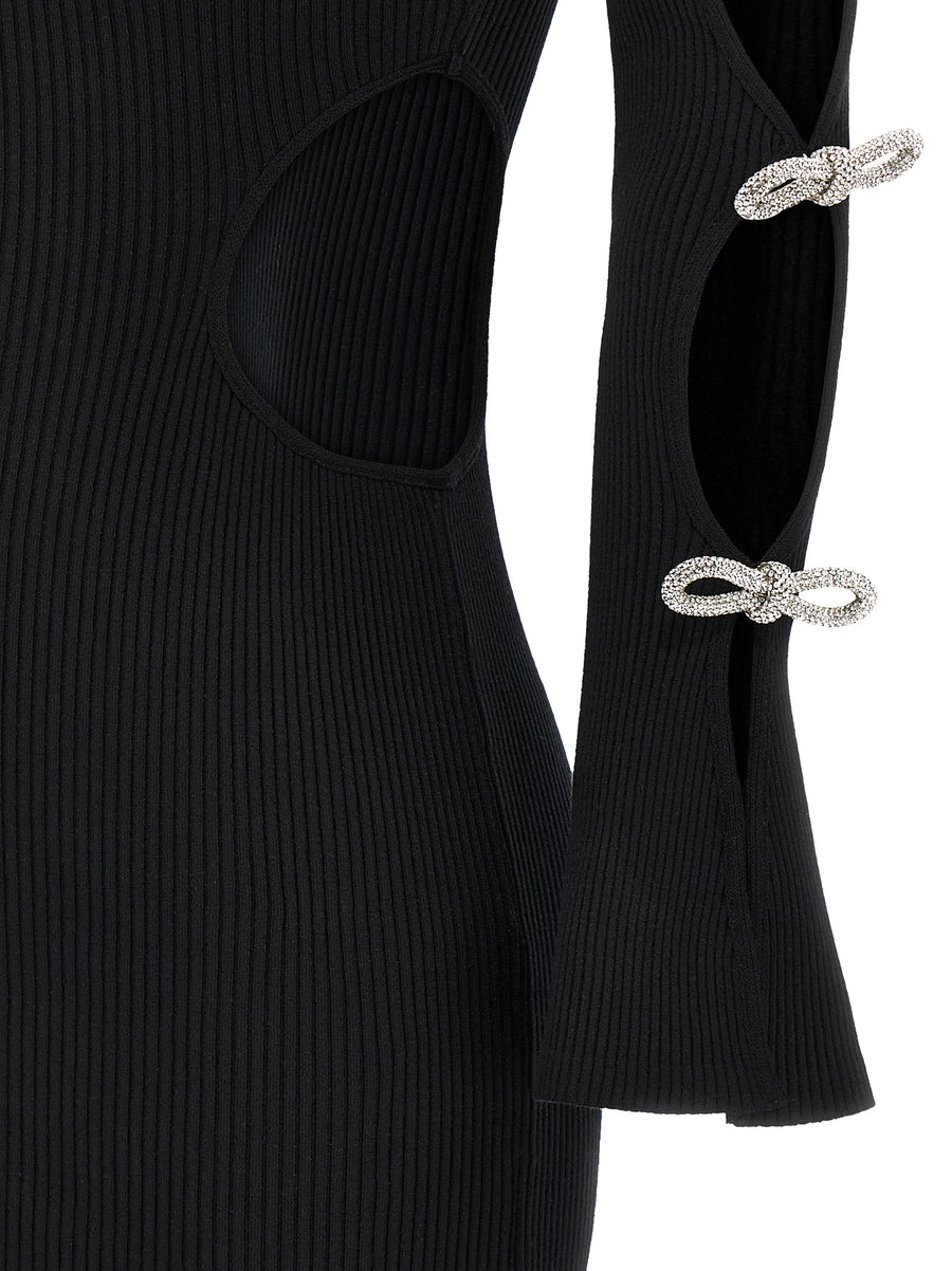 Mach And Mach Cutout Crystal Bow Dress For Women Evening Wear Black Mini With Rhinestones