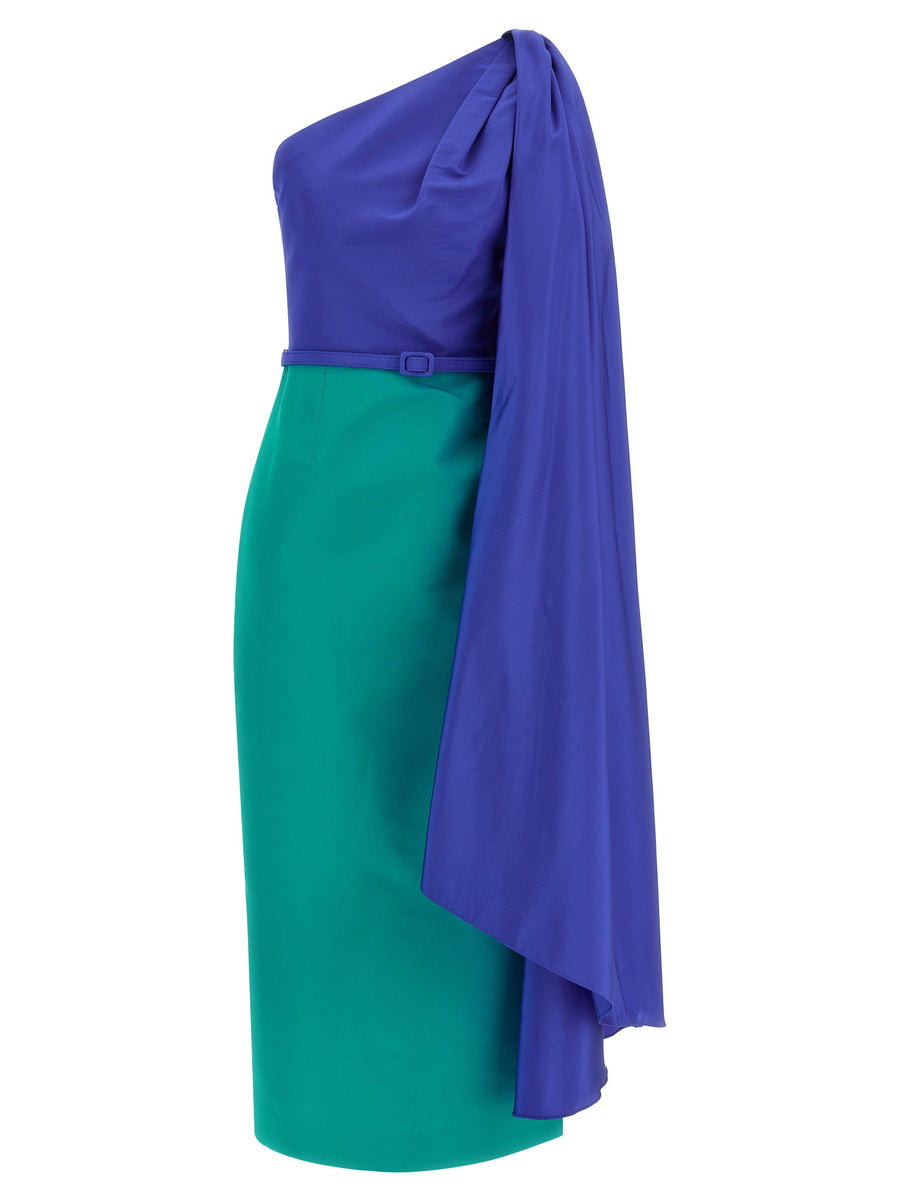 Carolina Herrera Silk Color Block Dress One Shoulder Eveningwear For Women Luxurious Statement Piece
