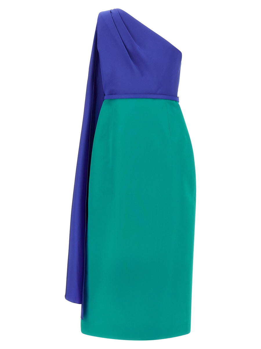 Carolina Herrera Silk Color Block Dress One Shoulder Eveningwear For Women Luxurious Statement Piece
