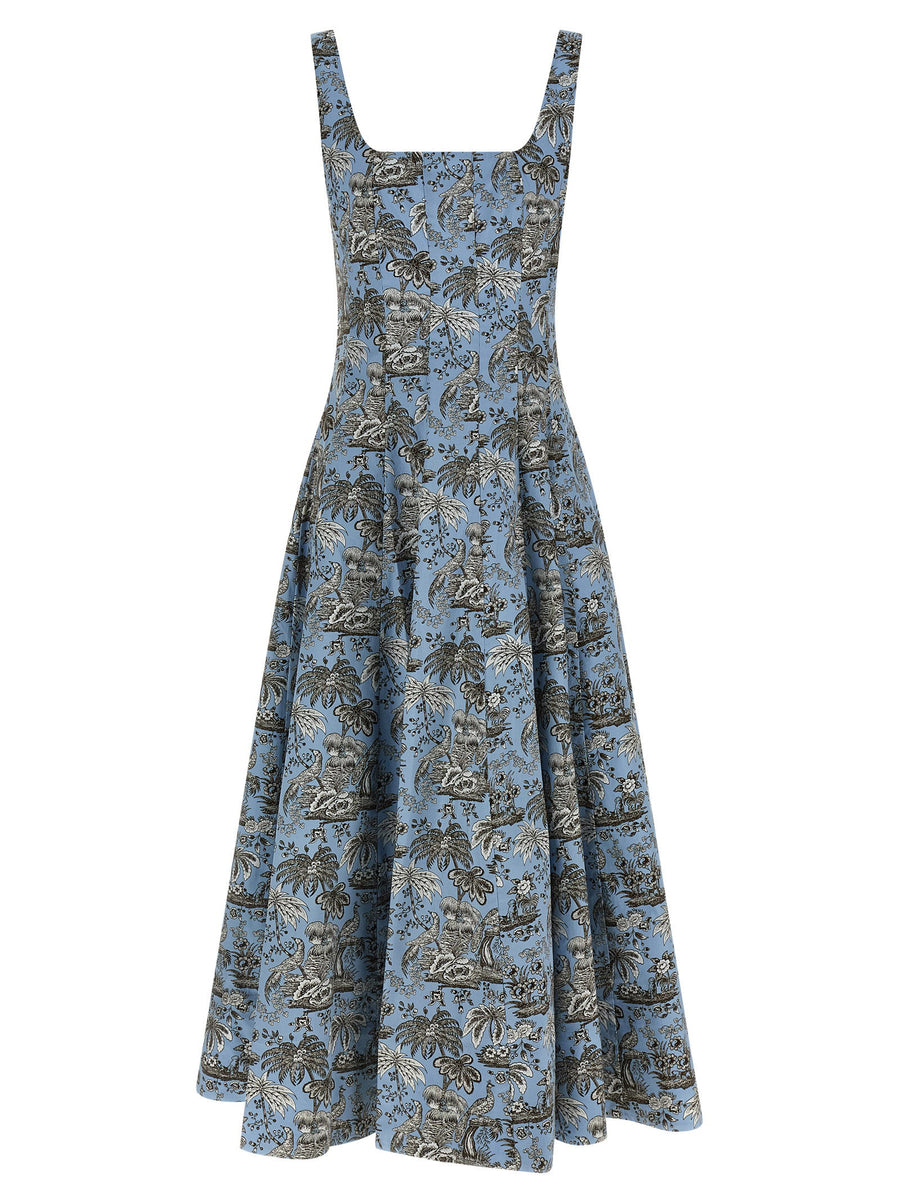 Staud Wells Dress Light Blue Cotton Poplin With Sky Toile Print